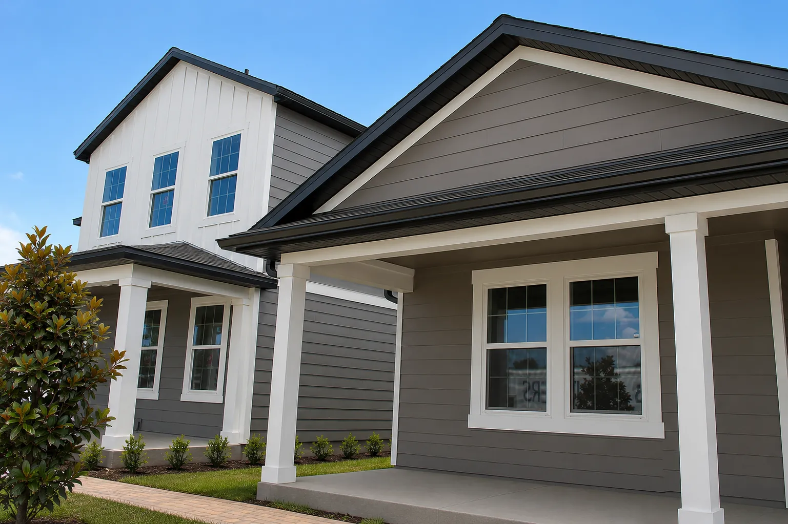Two-story home with dark bronze seamless gutters in Central Florida